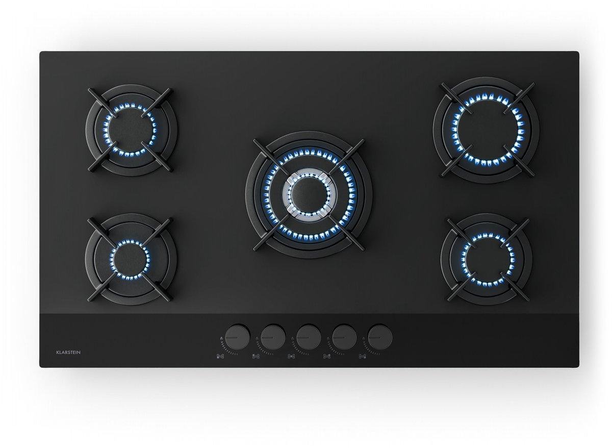 Velaire 90cm Plaque de Cuisson à Gaz 5 Feux Noir